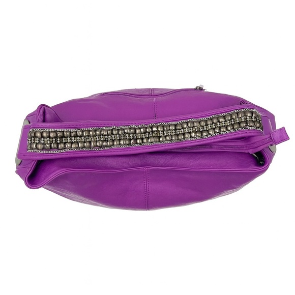 Charming Charlie Large Purple Hobo Shoulder Bag Sparkly Strap Faux Leather NWOT - Picture 6 of 11